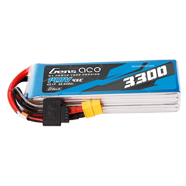 Gens ace 3300mAh 4S 45C 14.8V G-tech Lipo Battery Pack with EC3 and Deans adapter