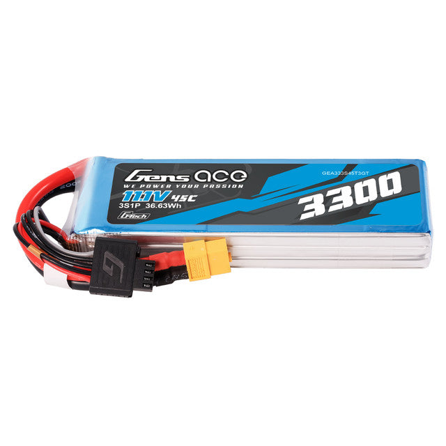 Gens ace 3300mAh 3S 45C 11.1V G-tech Lipo Battery Pack with EC3 and Deans adapter
