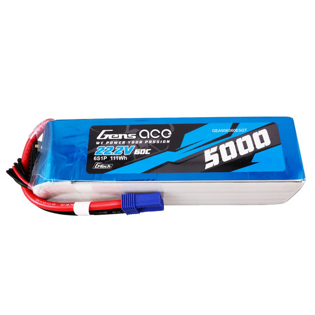 Gens ace 5000mAh 6S 45C 22.2V G-tech LiPo Battery Pack with EC5 Plug